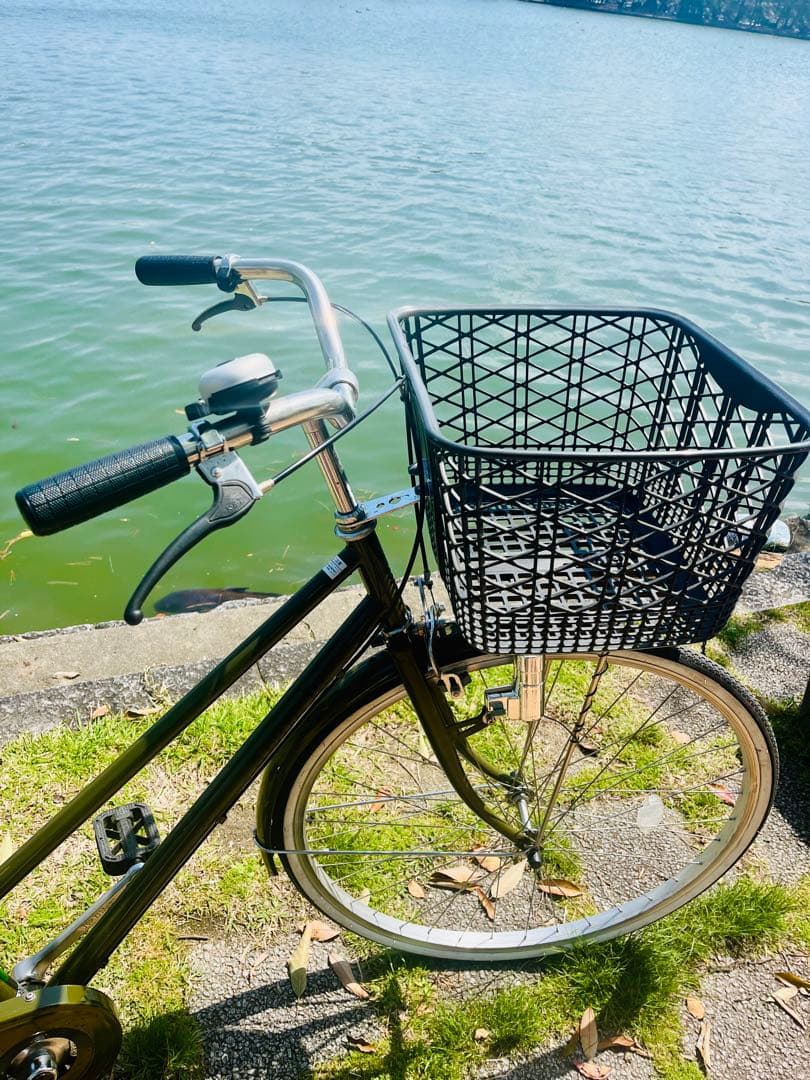 【比較的美品】大容量カゴ付き 27型シティサイクル モスグリーン 動作良好
