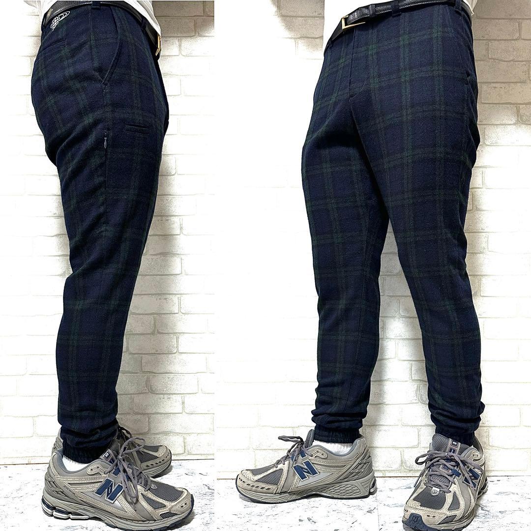 BEAMS GOLF ウール チェック柄ストレッチイージーパンツ サイドポケット