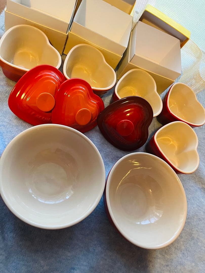 新品⭐︎お得‼️ルクルーゼ⭐︎7点セット♪ハート型とボウルのセット⭐︎赤系まとめ売り♪
