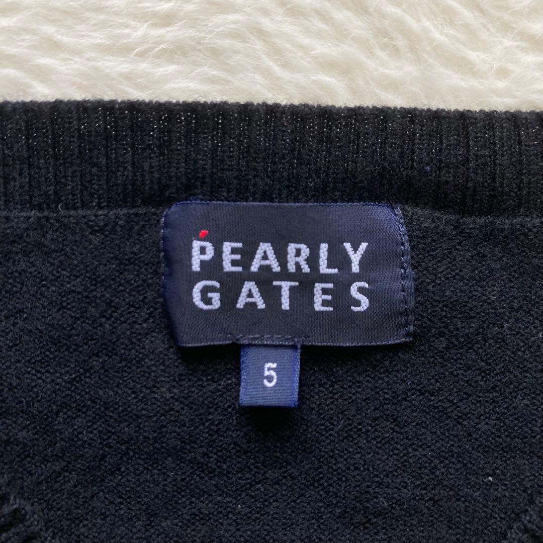 パーリーゲイツ　セーター　L　Vネック　ニット　ゴルフ　ブラック　刺繡ロゴ