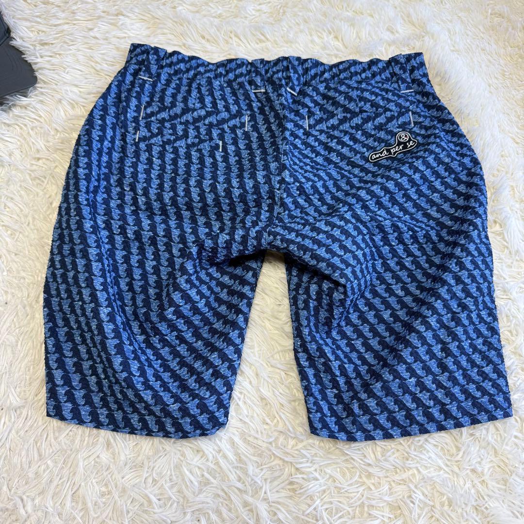 【アンパスィ】美品 ハーフパンツ シアサッカー ブルー LLサイズ メンズ