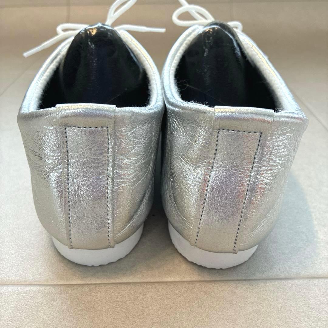 ほぼ新品　クラウン♡メタリック　レースアップ　レザー シューズ　シボ革　6