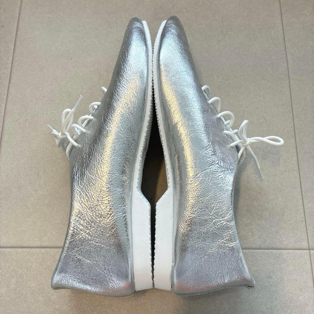 ほぼ新品　クラウン♡メタリック　レースアップ　レザー シューズ　シボ革　6