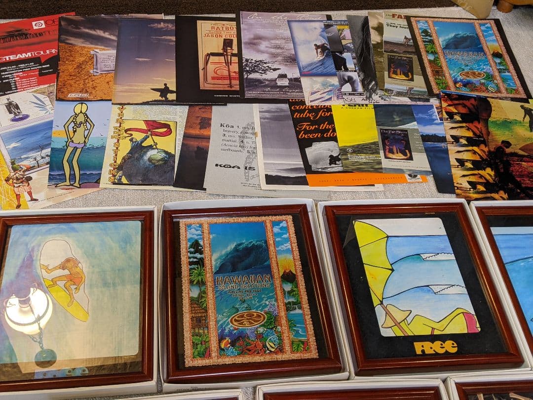 ガラス額入り　サーフィン色々画セット