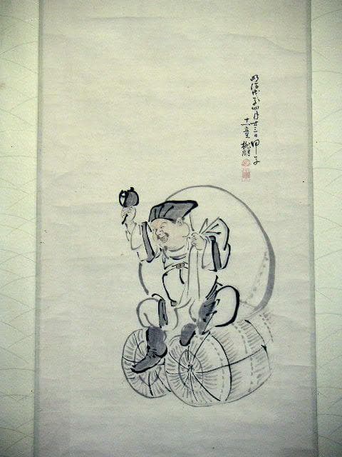 ♥掛軸　明治時代　大黒様【 桃湖 】掛け軸　骨董　古玩