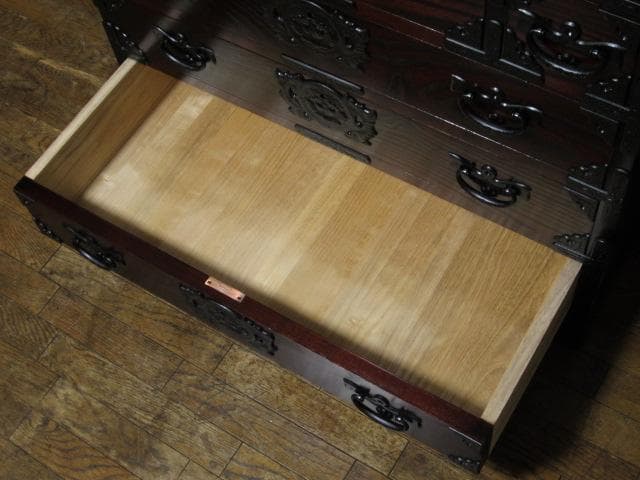 美品 伝統工芸 欅材 拭き漆塗 №999きさらぎ10号 3段 民芸 岩谷堂箪笥