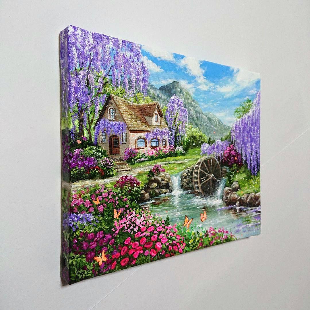 【藤の花が咲く頃】アクリル画 F3 風景画 絵画