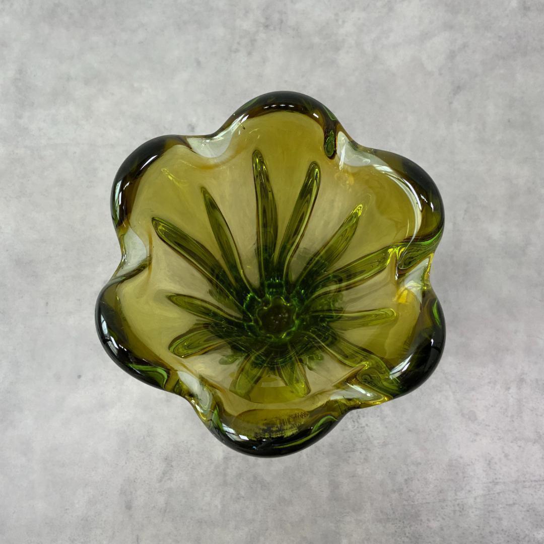 ジャパン ヴィンテージ ガラス ベース 緑×黄色 グラデーション 花器 花瓶