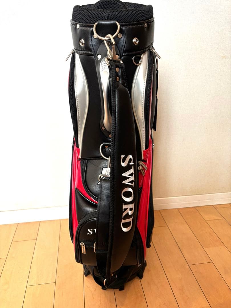 SWORD ゴルフ キャディバッグ 黒×赤×銀 中古