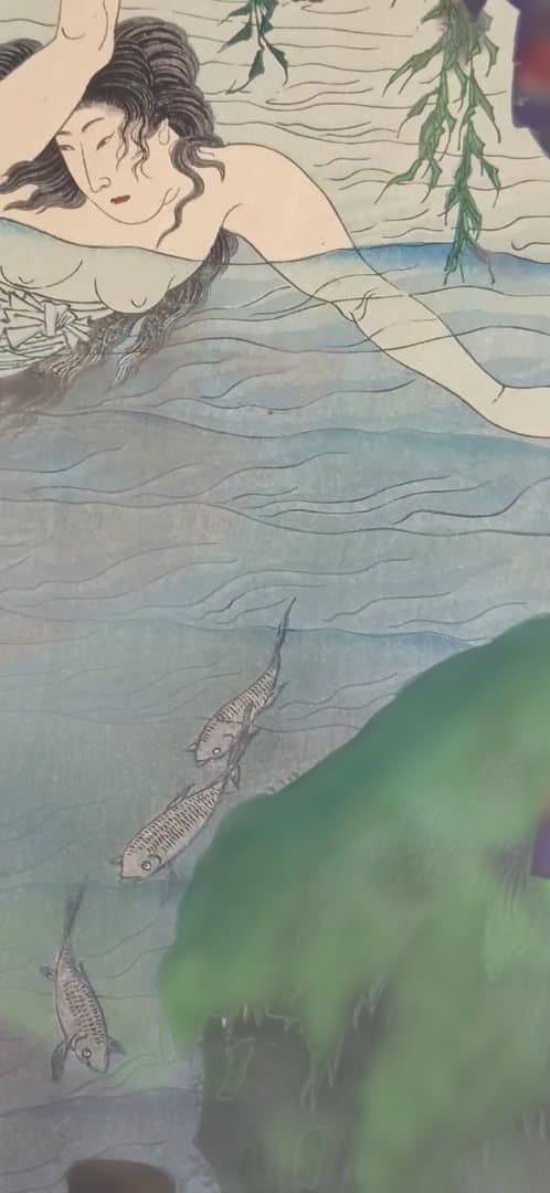 浮世絵版画、東繪畫夜競（岡崎水練) 橋本周延画、明治19年出版