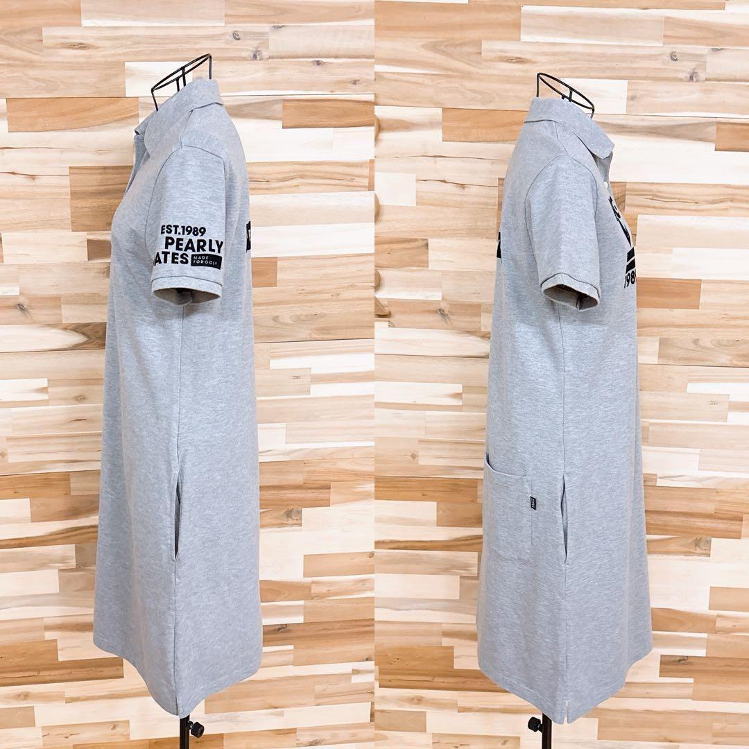 【パーリーゲイツ】フロッキー ロゴ 半袖ポロ ワンピース ゴルフ L グレー×黒