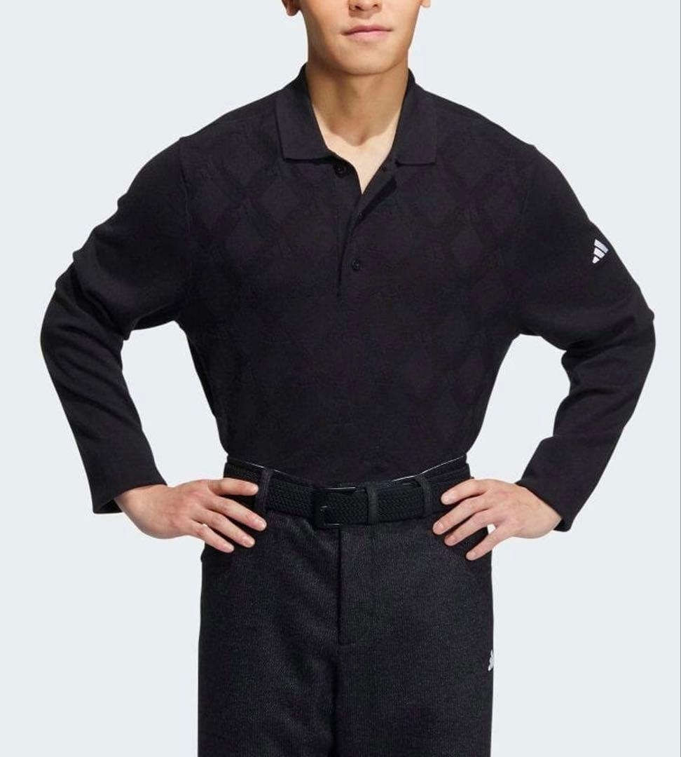 送料無料 新品 adidas GOLF アーガイル柄セーター ポロ XL BK