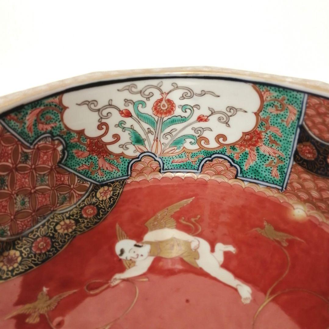 古伊万里　天使図　色絵　エンジェル　富貴長春　10角　大鉢