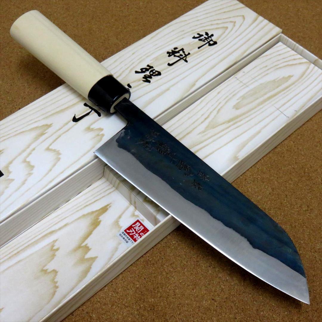 関の刃物 三徳包丁 180mm 黒打 青紙2号 軟鉄 魚 肉切 口金付 万能包丁