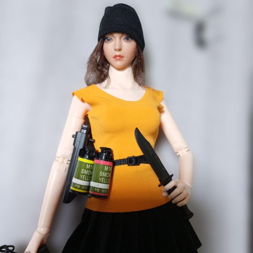 1/6女性セミシームレス素体 三つ編みヘッド シューズ靴 スニーカー武器セット