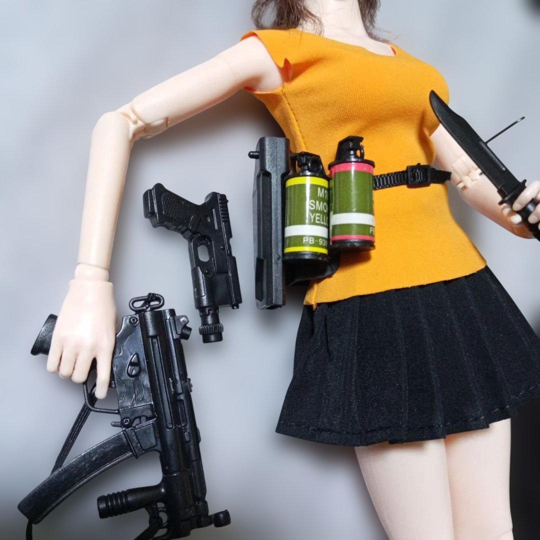 1/6女性セミシームレス素体 三つ編みヘッド シューズ靴 スニーカー武器セット