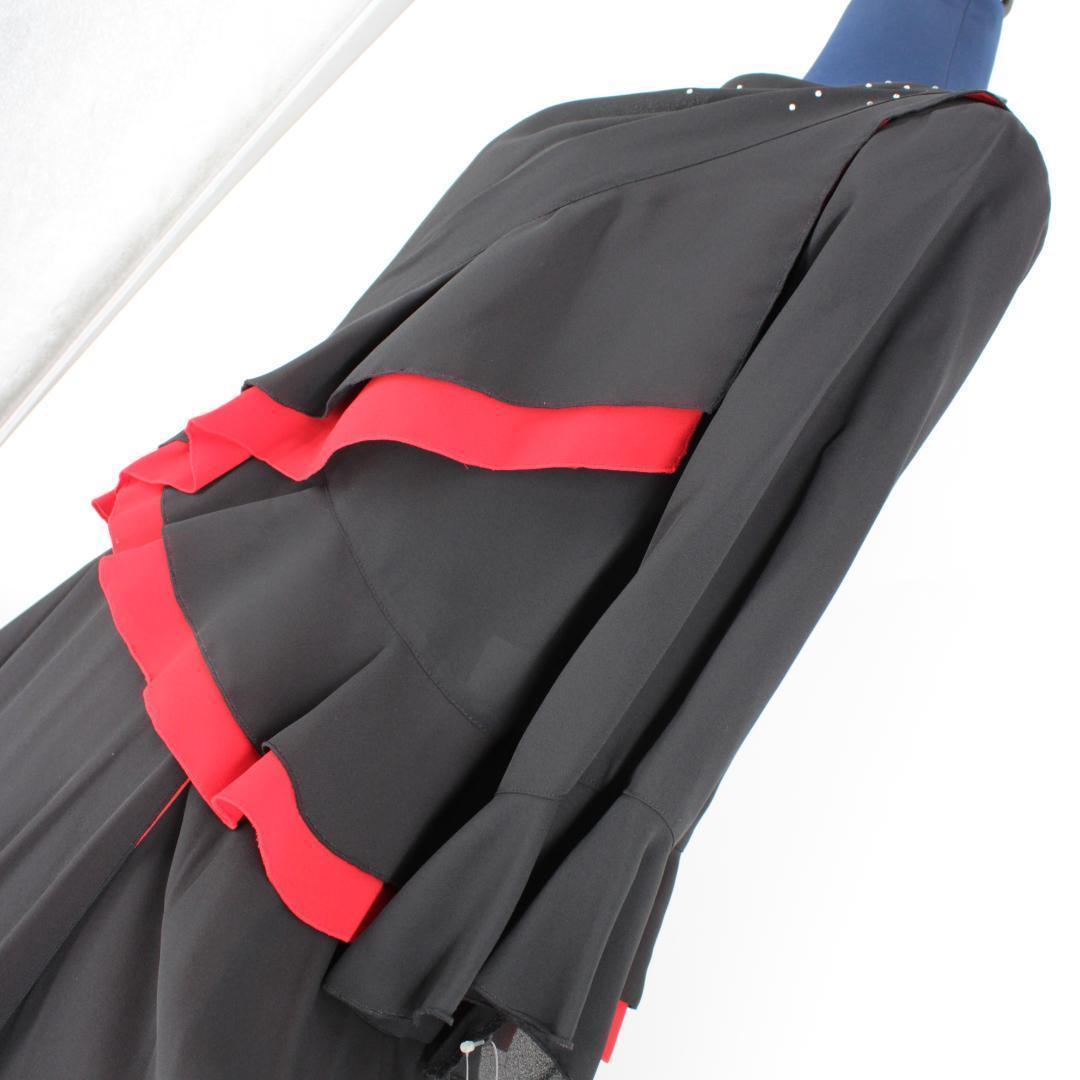 【新品 社交ダンス衣装】上下セット トップス スカート 黒 赤 elegance