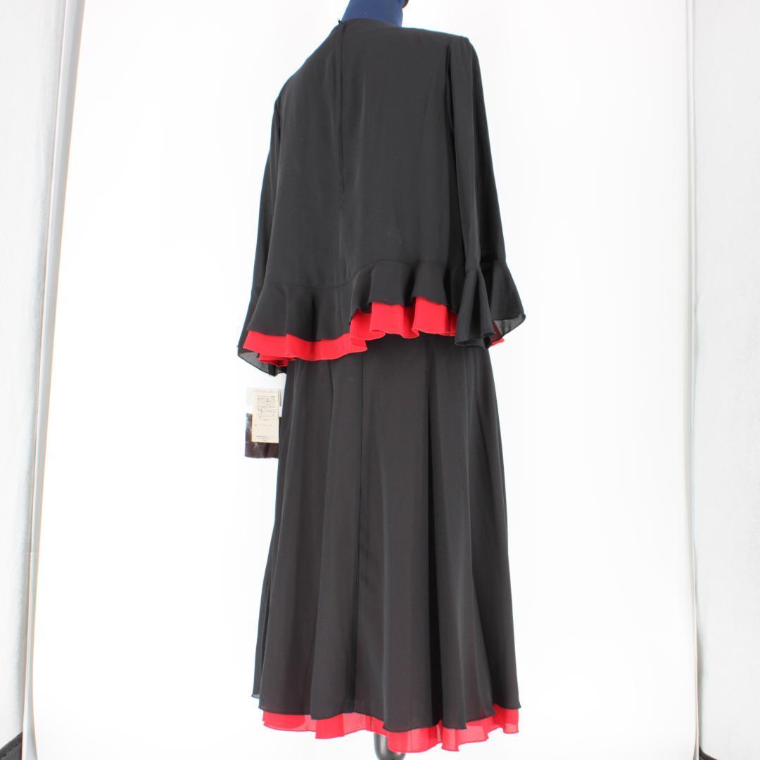 【新品 社交ダンス衣装】上下セット トップス スカート 黒 赤 elegance
