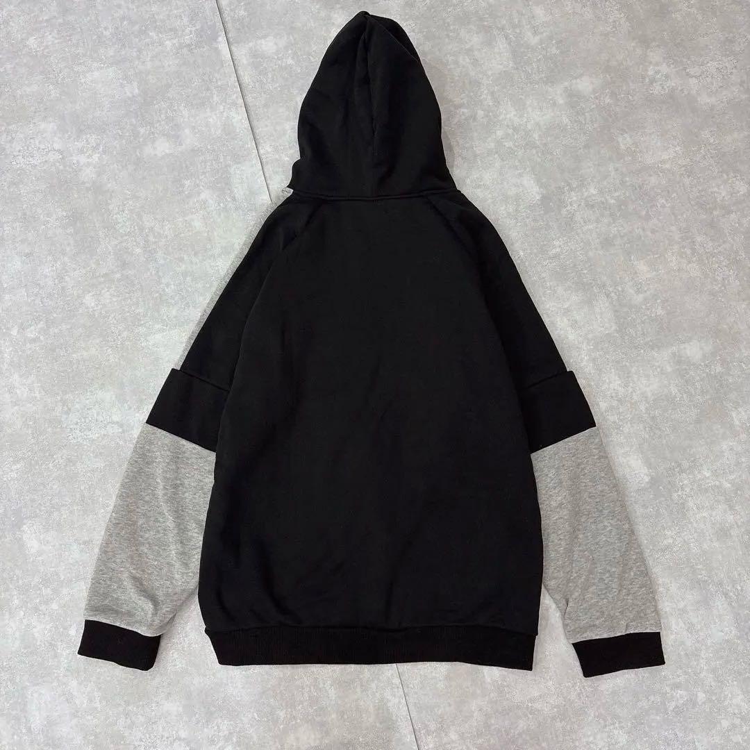 【大きいサイズ】3XL 裏起毛 ロゴ パーカー アウトドア 黒×グレー 釣り