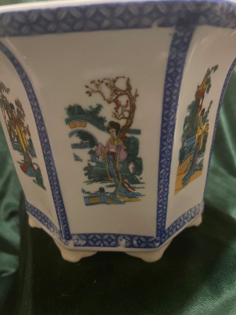 中國古代女子の瓷器植木鉢 中型 八角形