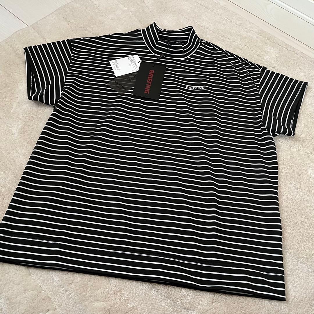新品★19,800円 黒M BRIEFING 半袖ストライプモックネックシャツ