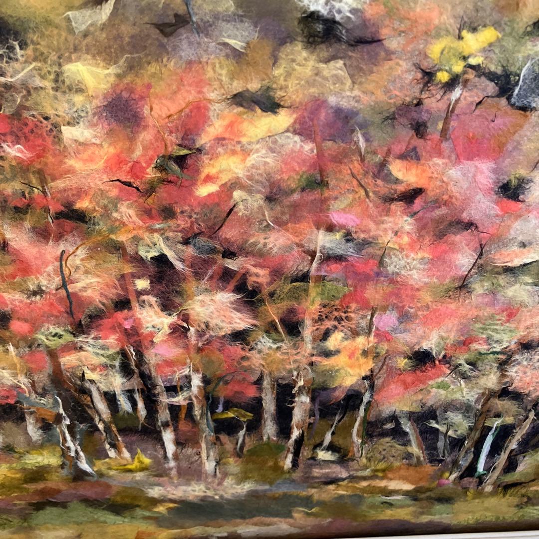 和紙ちぎり絵 貼り絵 山の風景 紅葉 額装 壁掛け インテリア アート 風景画