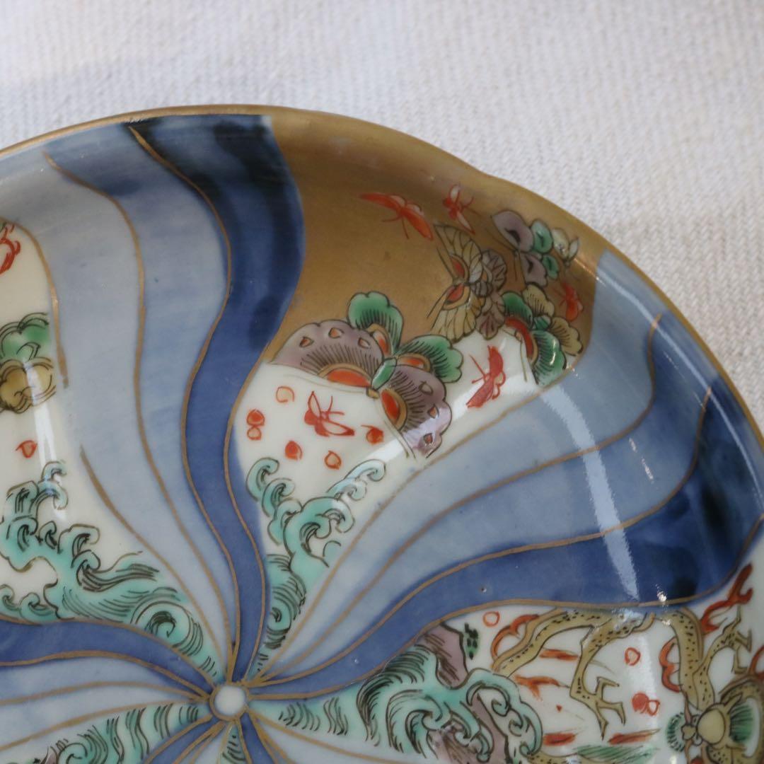 時代逸品！豪華絢爛　捻手金彩に舞う神獣たちの古伊万里１枚 5寸皿プレート骨董