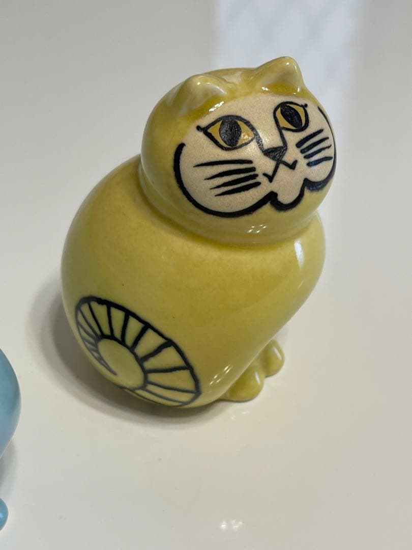 リサラーソン　ミア　キャットミニ　イエロー　ライトブルー　置物　猫