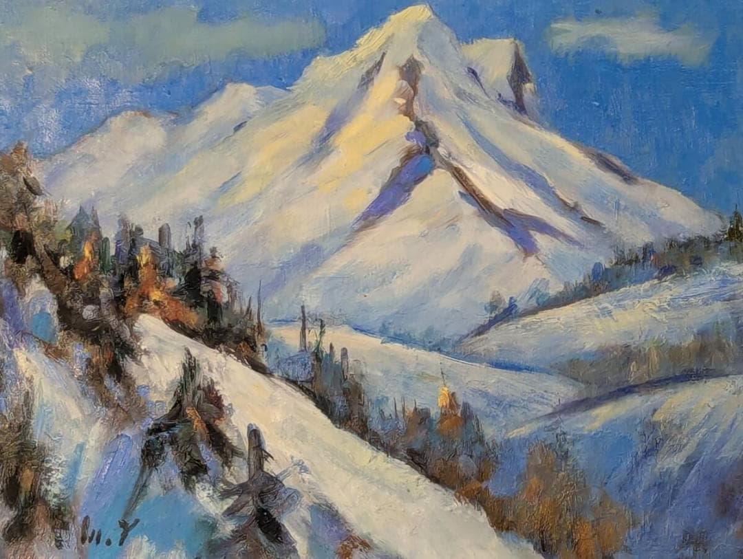 【真作】絵画　山内正一　油彩4号　大雪山　雄大な山岳を描く　白銀の世界　Z6
