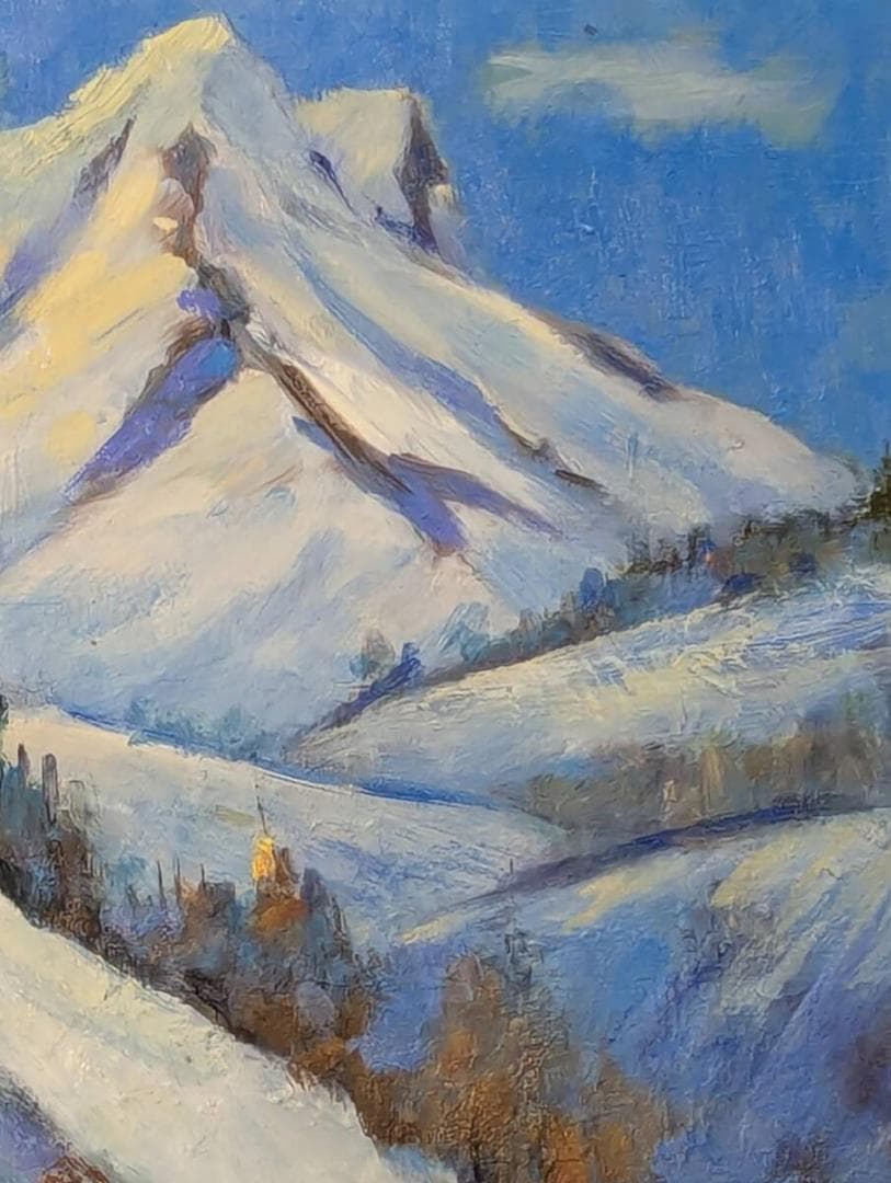 【真作】絵画　山内正一　油彩4号　大雪山　雄大な山岳を描く　白銀の世界　Z6