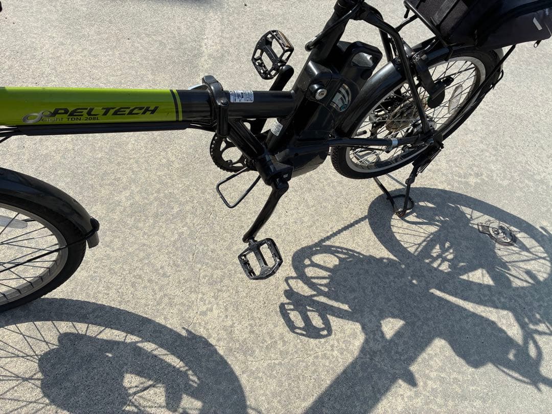 黄緑　電動自転車　折畳　名古屋近郊送料込　後ろバッグ付　ペルテックPELTECH