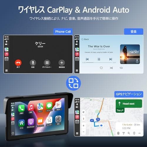 Volam7インチ バイク ディスプレイオーディオ ワイヤレスCarPlay A