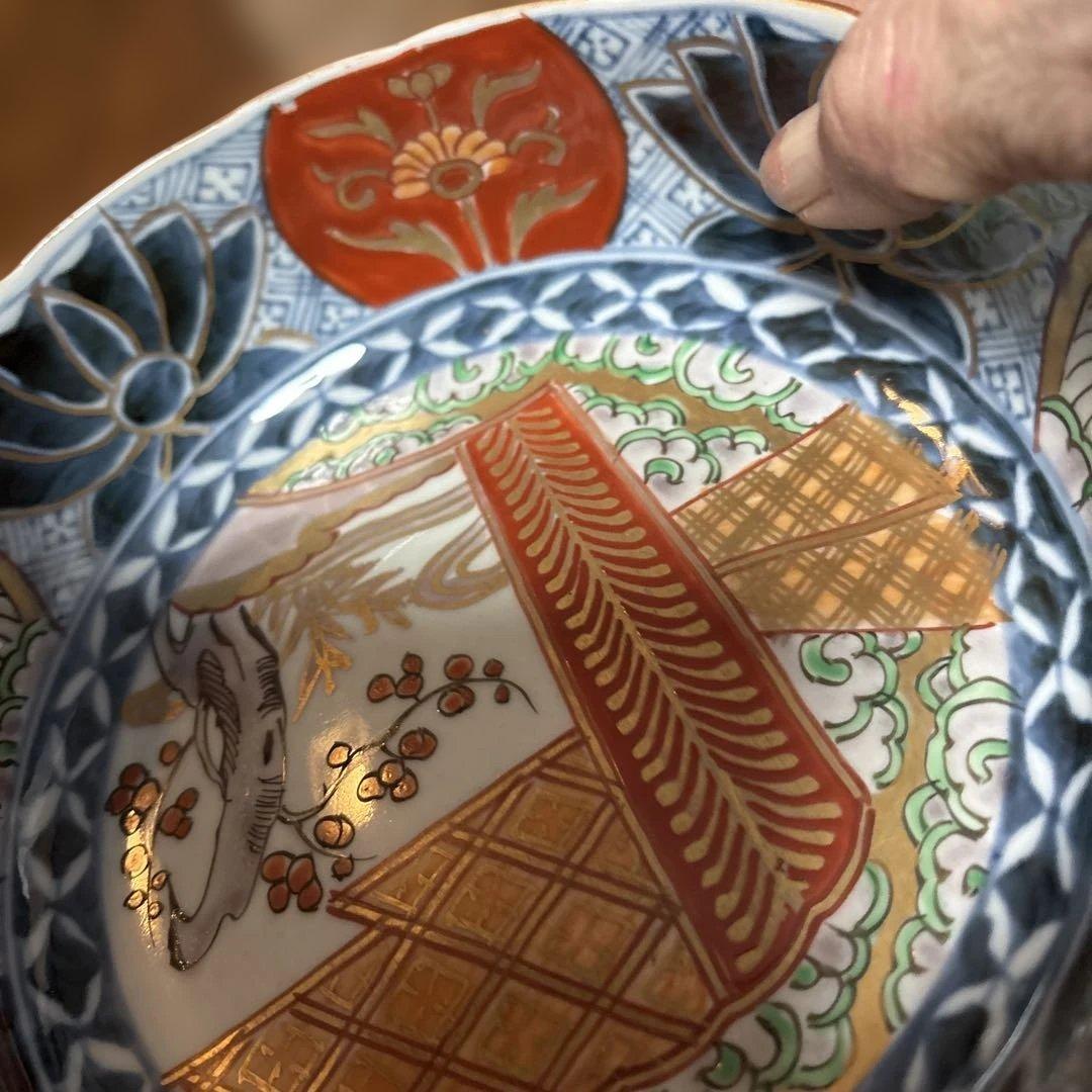 力作古伊万里色絵なます鉢（皿）五個セット中鉢　中も外も素敵な絵付け　収納木箱付き