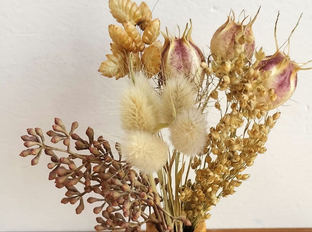 ミニサイズのドライフラワー　小箱No.１８６　セピア　茎つき