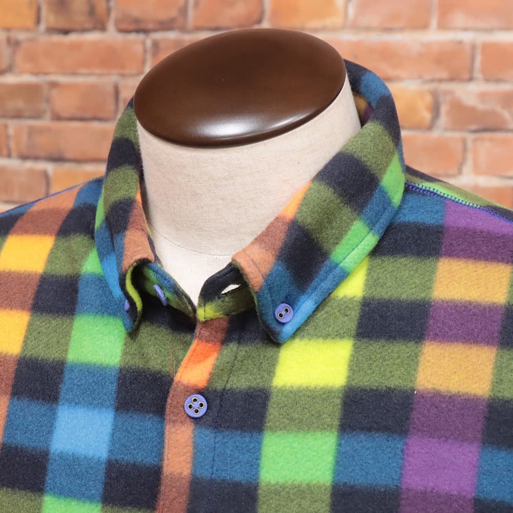 【新品・5(LL)】GREENCLUBS・フリース チェック 長袖ポロシャツ
