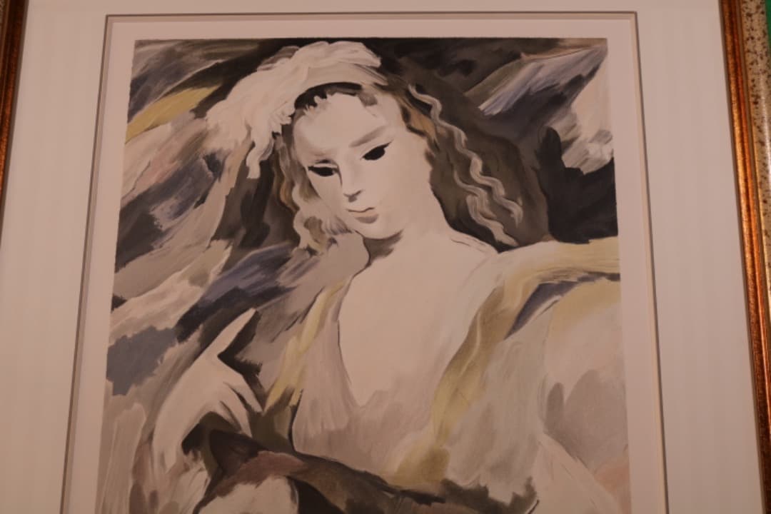 【絵画】マリー・ローランサン作　リトグラフ『犬を抱く女』