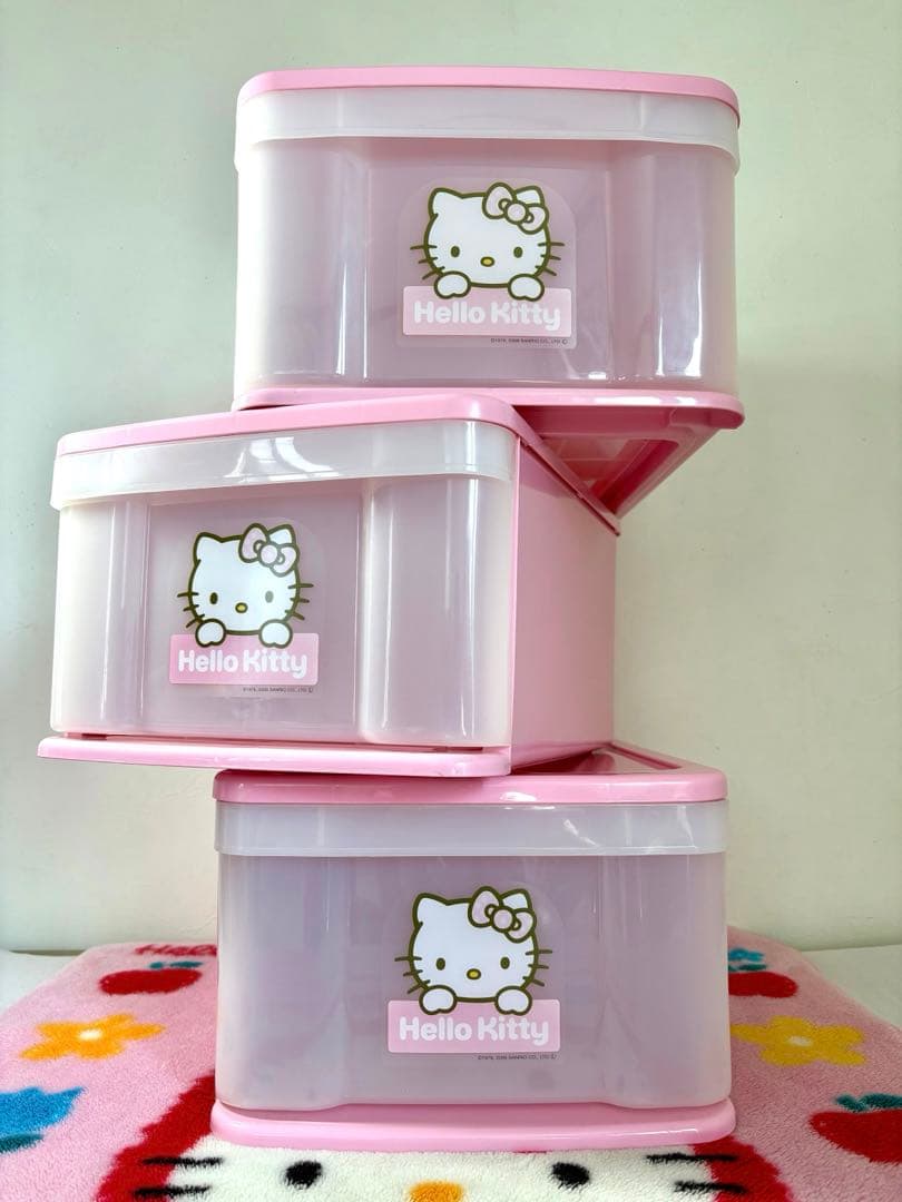 最終HelloKitty 収納ケース　キティ　3段チェスト　引き出し　平成レトロ