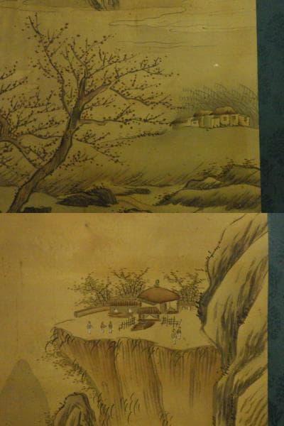 【値下】【掛軸】天泉 山水画 大型 約204cm 絹本 古画 骨董品（木箱付き）