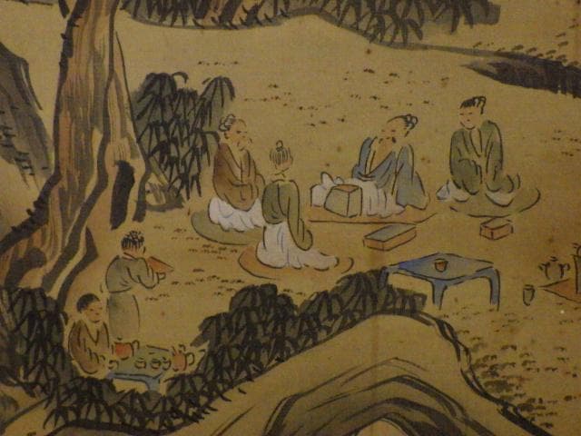 【値下】【掛軸】天泉 山水画 大型 約204cm 絹本 古画 骨董品（木箱付き）