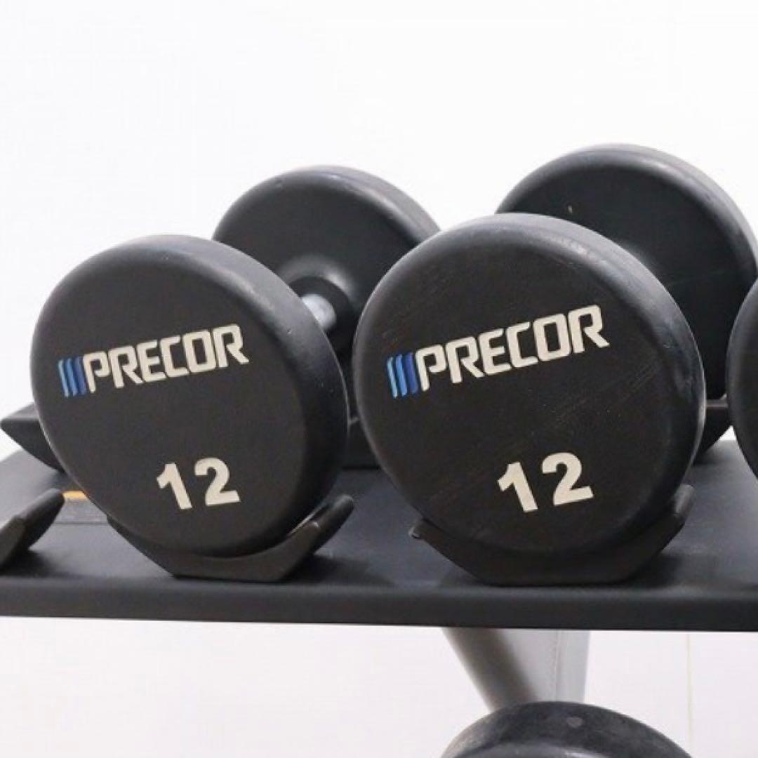 PRECOR プリコー ウレタンラバーダンベル 12〜30kgセット ラック付き