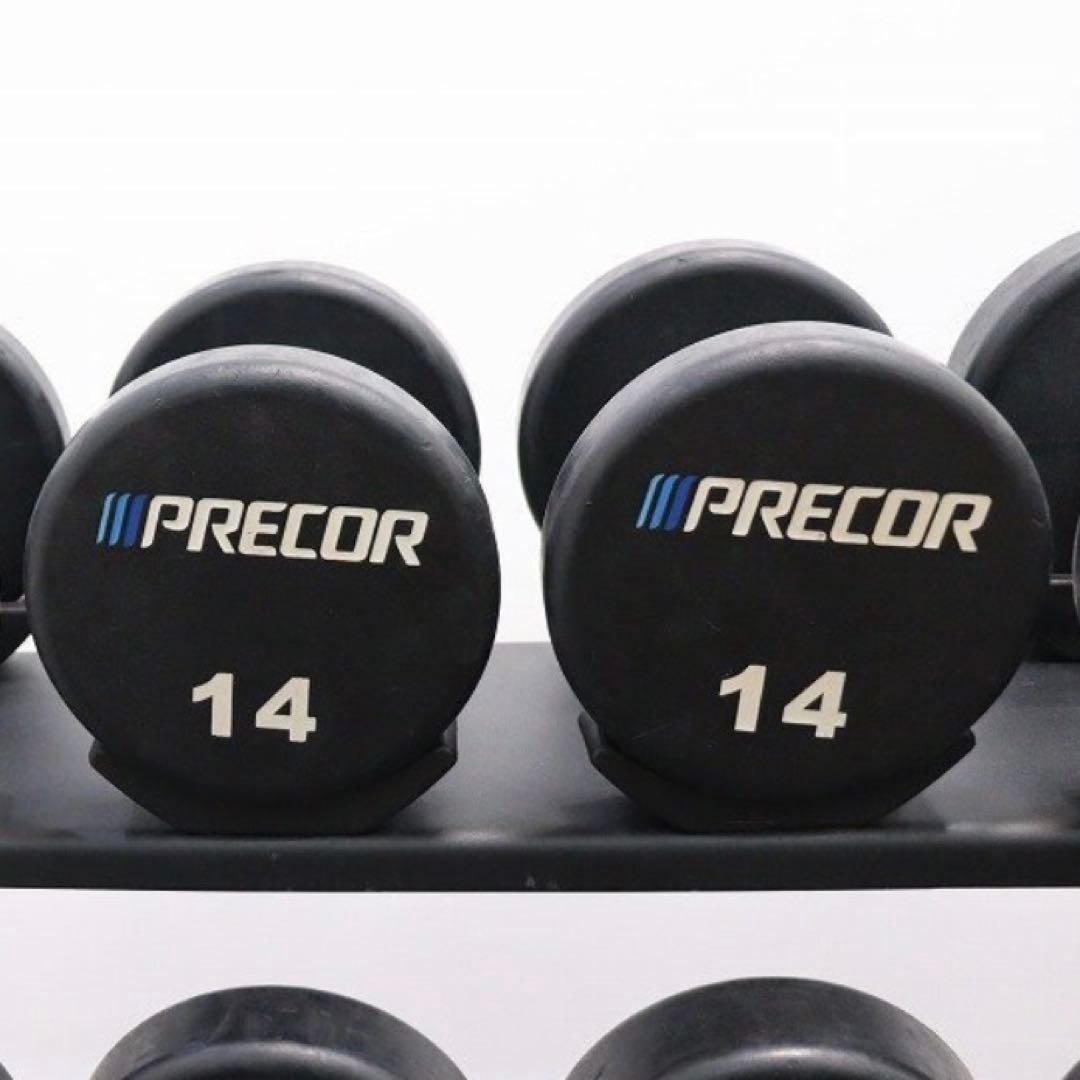 PRECOR プリコー ウレタンラバーダンベル 12〜30kgセット ラック付き