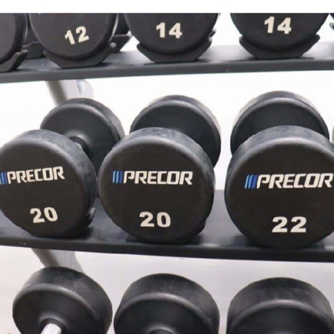 PRECOR プリコー ウレタンラバーダンベル 12〜30kgセット ラック付き