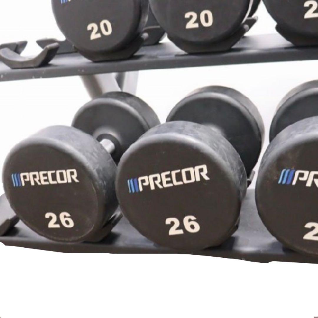 PRECOR プリコー ウレタンラバーダンベル 12〜30kgセット ラック付き