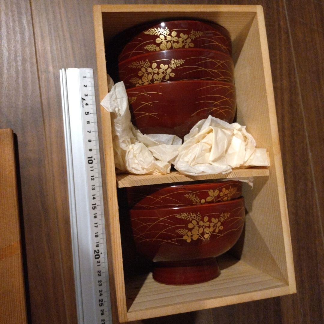 漆お椀　フタ無し　懐石　料理椀　5客　会津塗　漆器　金彩蒔絵 福田義三