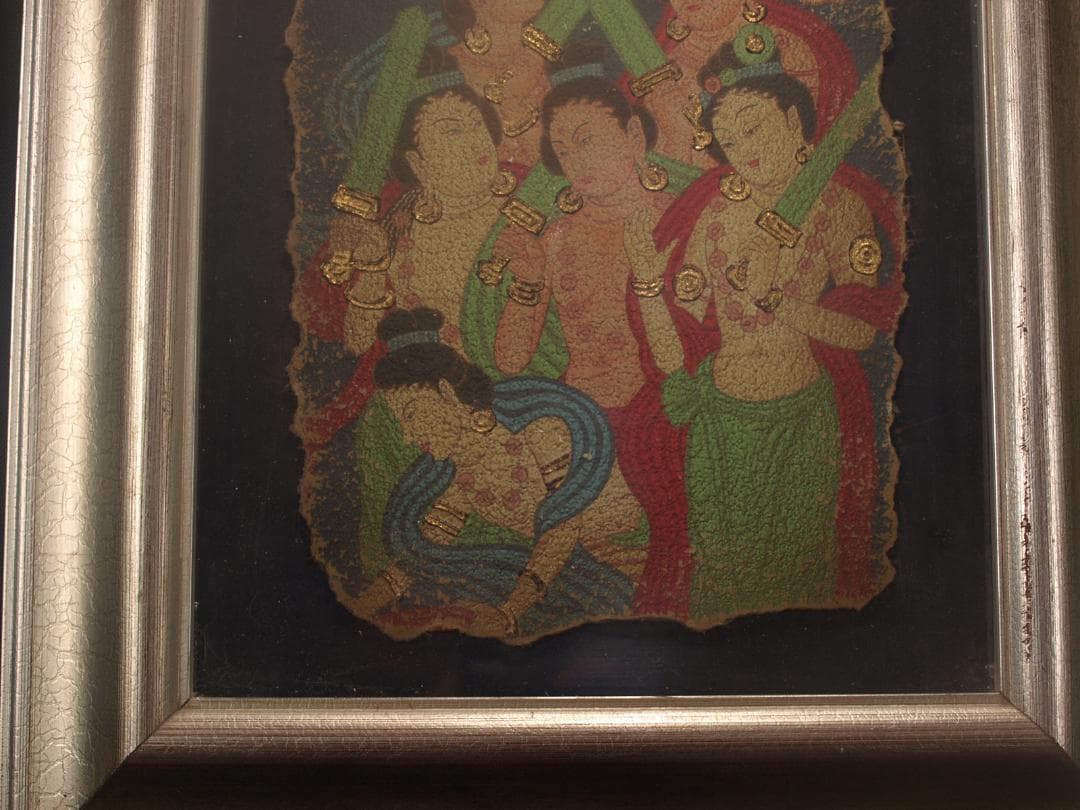 骨董市掘り出し品 中国唐時代　敦煌莫高窟壁画 彩絵人物像 AK1891A7-2