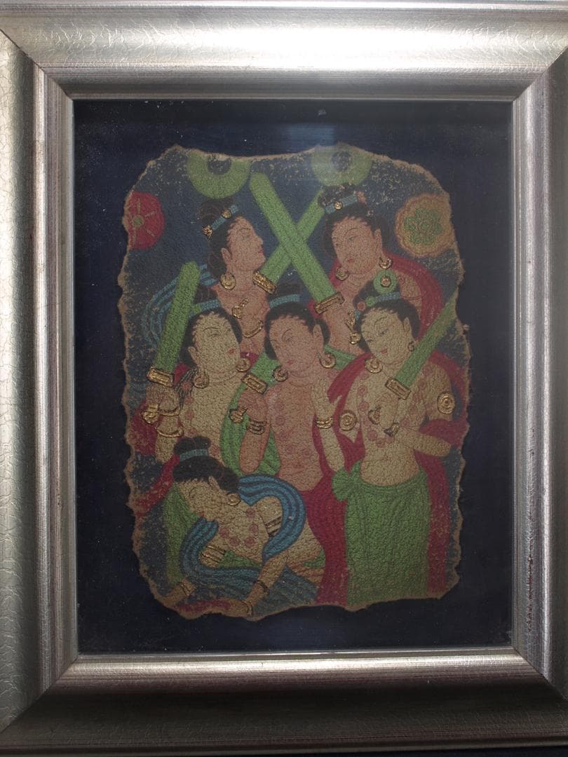 骨董市掘り出し品 中国唐時代　敦煌莫高窟壁画 彩絵人物像 AK1891A7-2