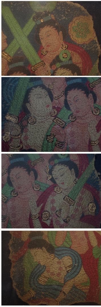 骨董市掘り出し品 中国唐時代　敦煌莫高窟壁画 彩絵人物像 AK1891A7-2
