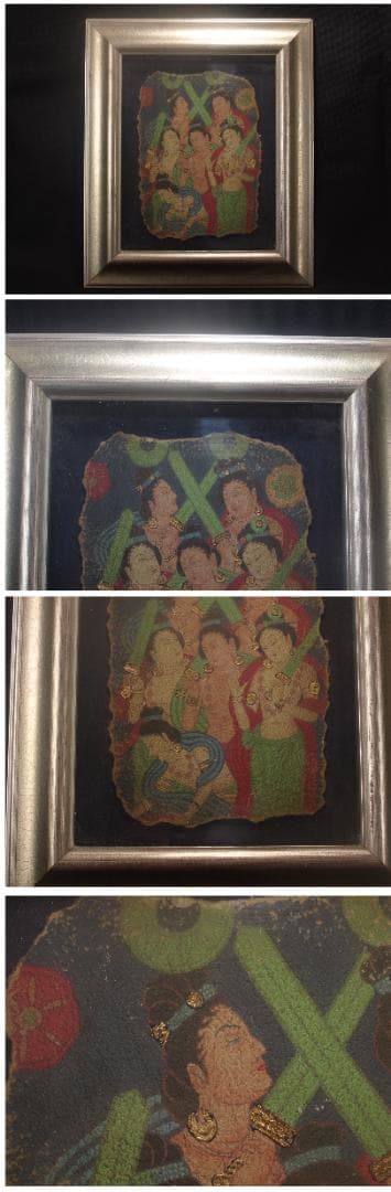 骨董市掘り出し品 中国唐時代　敦煌莫高窟壁画 彩絵人物像 AK1891A7-2