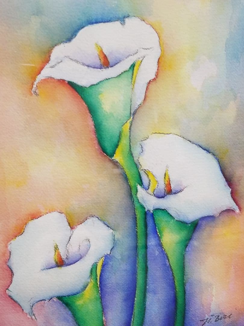 水彩画 美術品 花 PARIS 2005