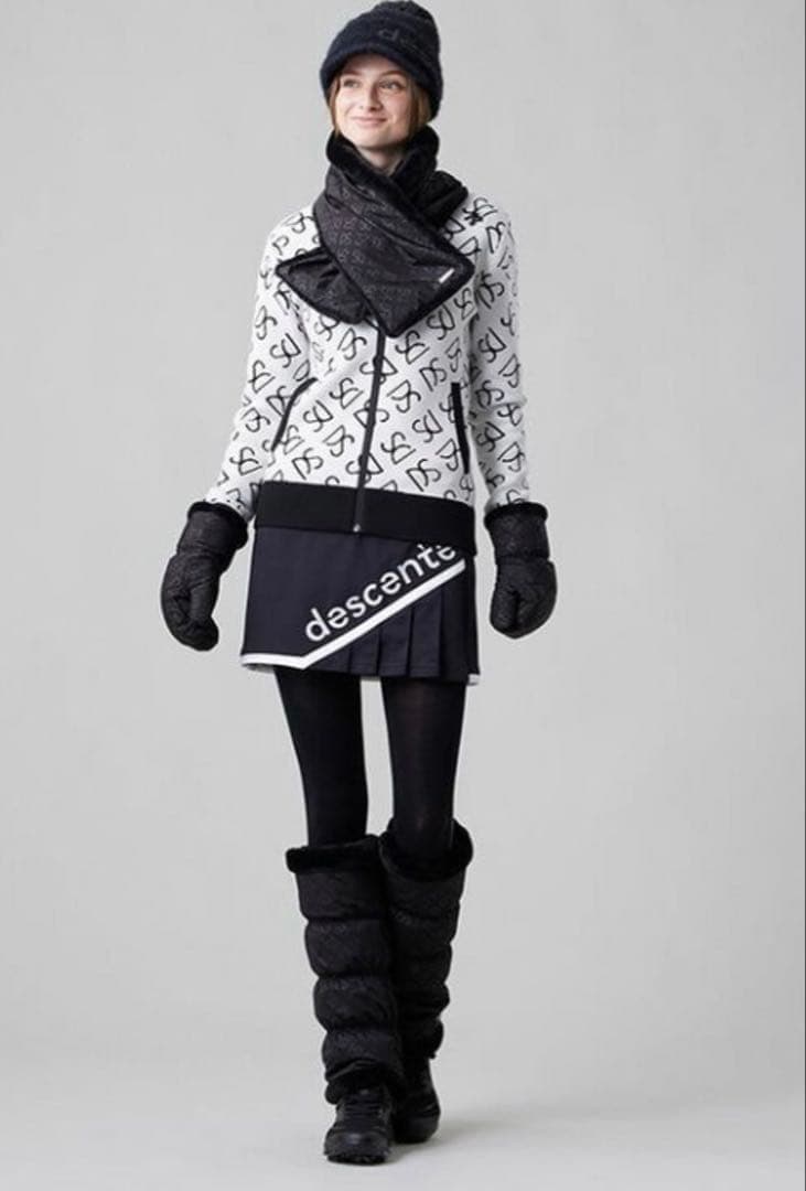 DESCENTEGOLFカシミア混ニットロゴプリント ジップアップジャケットL